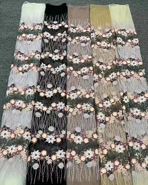 수제 3D 꽃 수 놓은 직물