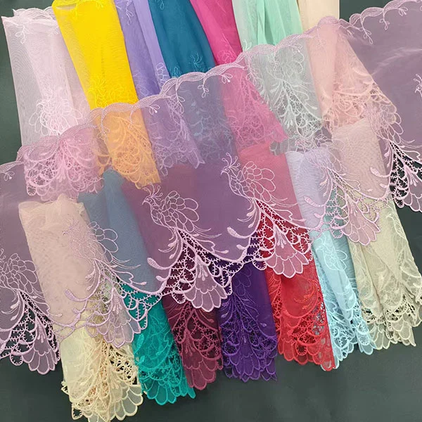 Colorful Guatemala Embroidered Perforation Organza Mesh Lace Trimming
