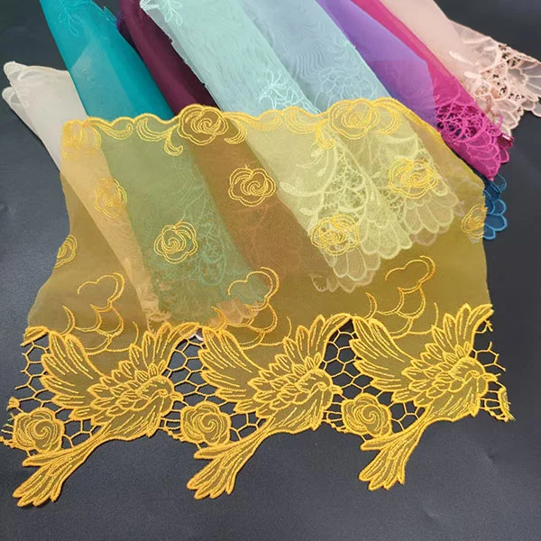 Colorful Guatemala Embroidered Perforation Organza Mesh Lace Trimming