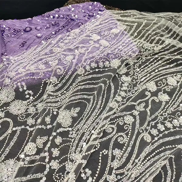 White Beaded Embroidery Lace Fabric Luxury White Bridal Wedding Dress Sequence Beaded Embroidery Lace Fabric White Beaded Embroidery Lace Fabric Luxury White Bridal Wedding Dress Sequence Beaded Embroidery Lace Fabric