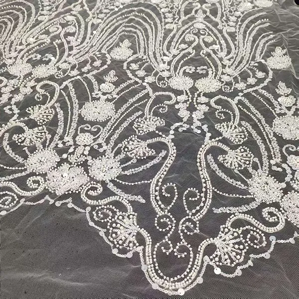 White Beaded Embroidery Lace Fabric Luxury White Bridal Wedding Dress Sequence Beaded Embroidery Lace Fabric White Beaded Embroidery Lace Fabric Luxury White Bridal Wedding Dress Sequence Beaded Embroidery Lace Fabric