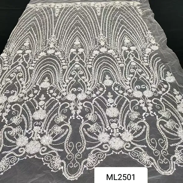 White Beaded Embroidery Lace Fabric Luxury White Bridal Wedding Dress Sequence Beaded Embroidery Lace Fabric White Beaded Embroidery Lace Fabric Luxury White Bridal Wedding Dress Sequence Beaded Embroidery Lace Fabric