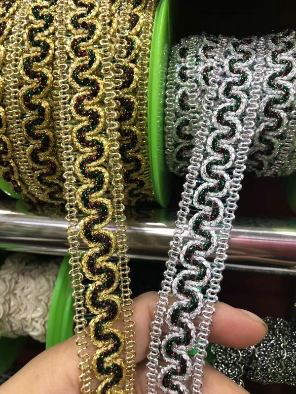 Clothing Accessories Gold and Silver Metallic Border Lace Trim Metallic Gold Sequins Embroidery Tatting Lace Trim
