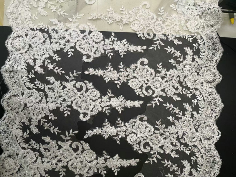 Custom Luxury Bridal French Lace Sequined Wedding Dress Border Lace for Wedding Lace