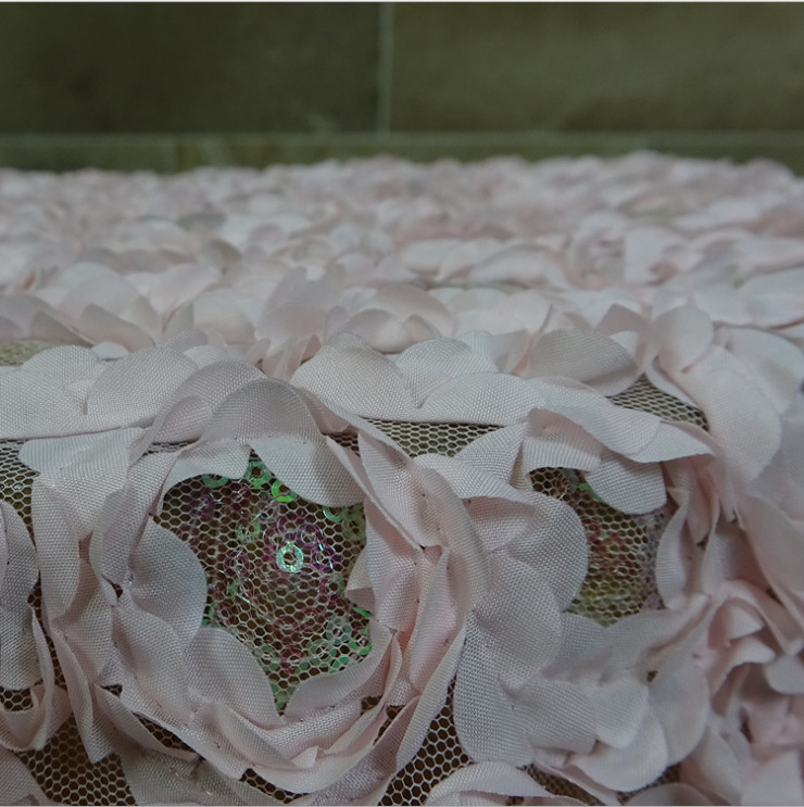 3d Rose Wedding Fabric Flowers Rug Soft Bridal Dress Feather Lace Fabric With Sequin
