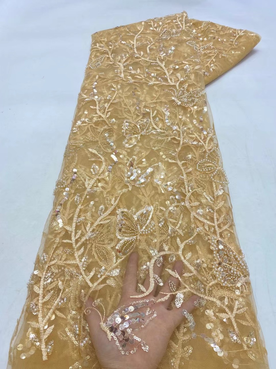 Handmade 2022 Colorful Wedding Lace Fabric 3d butterfly Beaded Embroidered by Yards