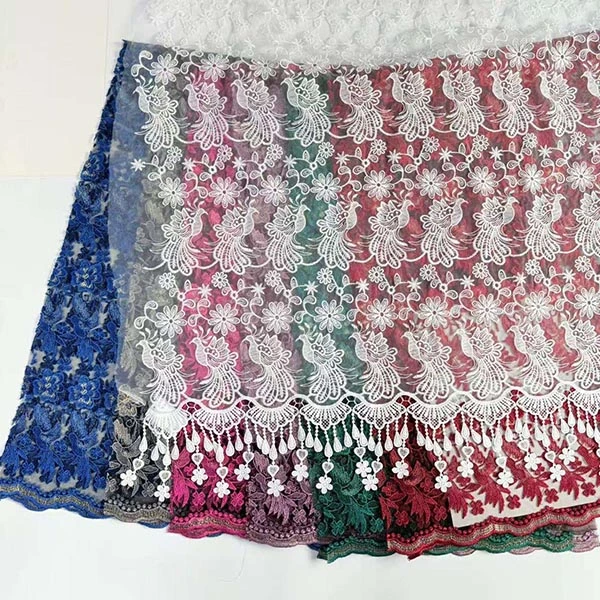 도매 아름다운 3D 꽃 파란색 저렴한 직물 자수 직물 스위스 보일 레이스 트림 2021