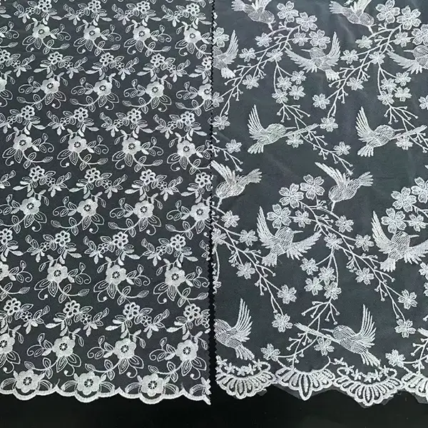얇은 명주 그물 직물 자수 레이스 직물